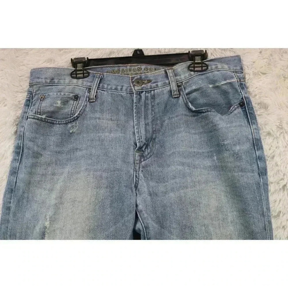 Men's American Eagle Blue Denim Jeans-Straight Slim-34 x 36-Distressed - Picture 2 of 10
